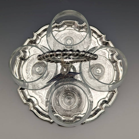 英国ヴィンテージ シルバープレート&グラス ドリンクサーバセット Queen Anne